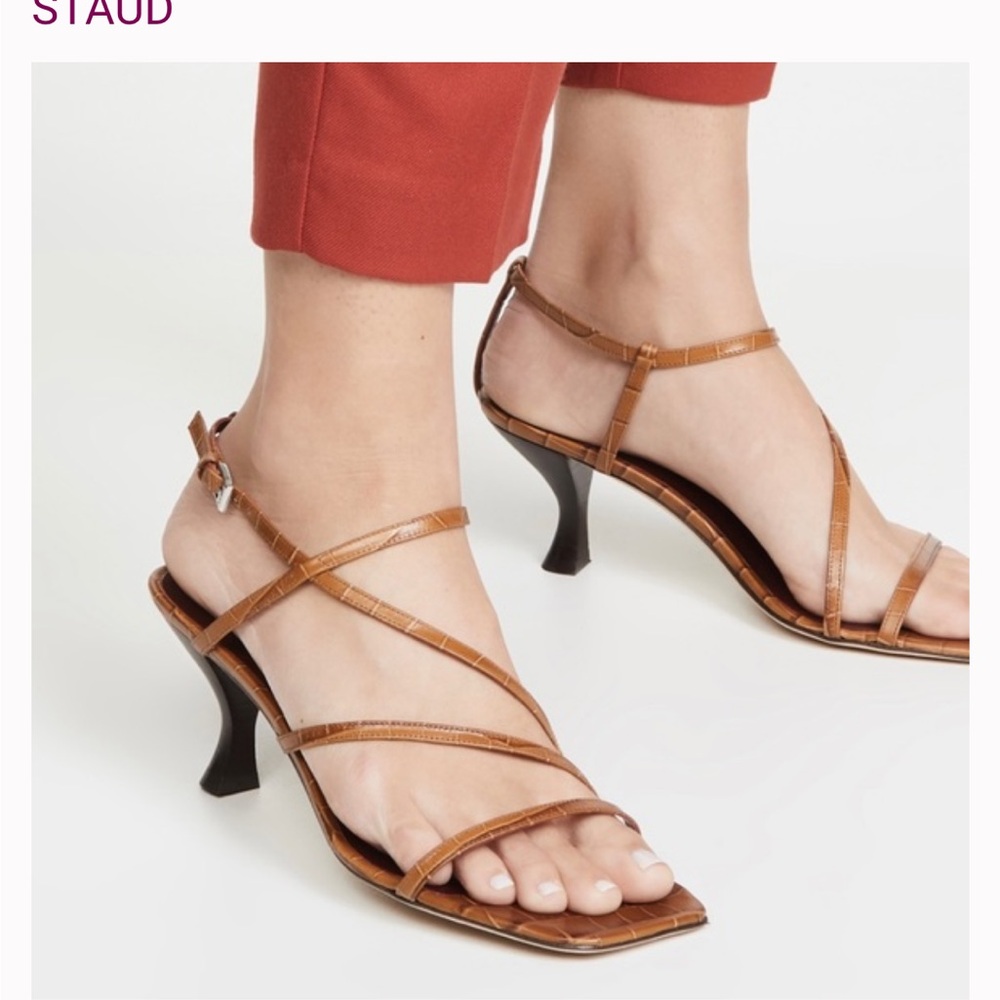 STAUD Tan Strappy Heeled Sandals